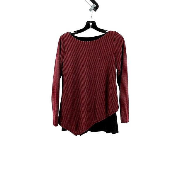 AGB Tops - AGB Petite Women's Red Black Striped Lined Knit Shirt Top Shirt Blouse Size PS